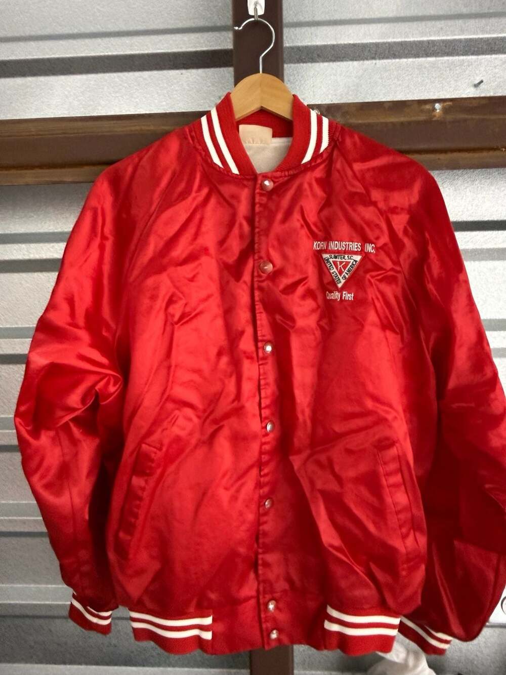 Vintage Korn Industries Inc. Red Satin Bomber Jacket, Size L